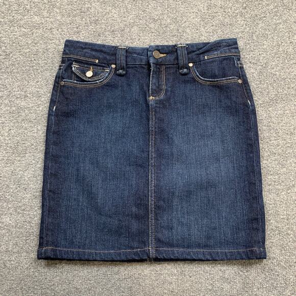 Paige Skirt Womens 25 Denim Pico Round Flap Back Pockets Straight Stretch Jean - Picture 2 of 10